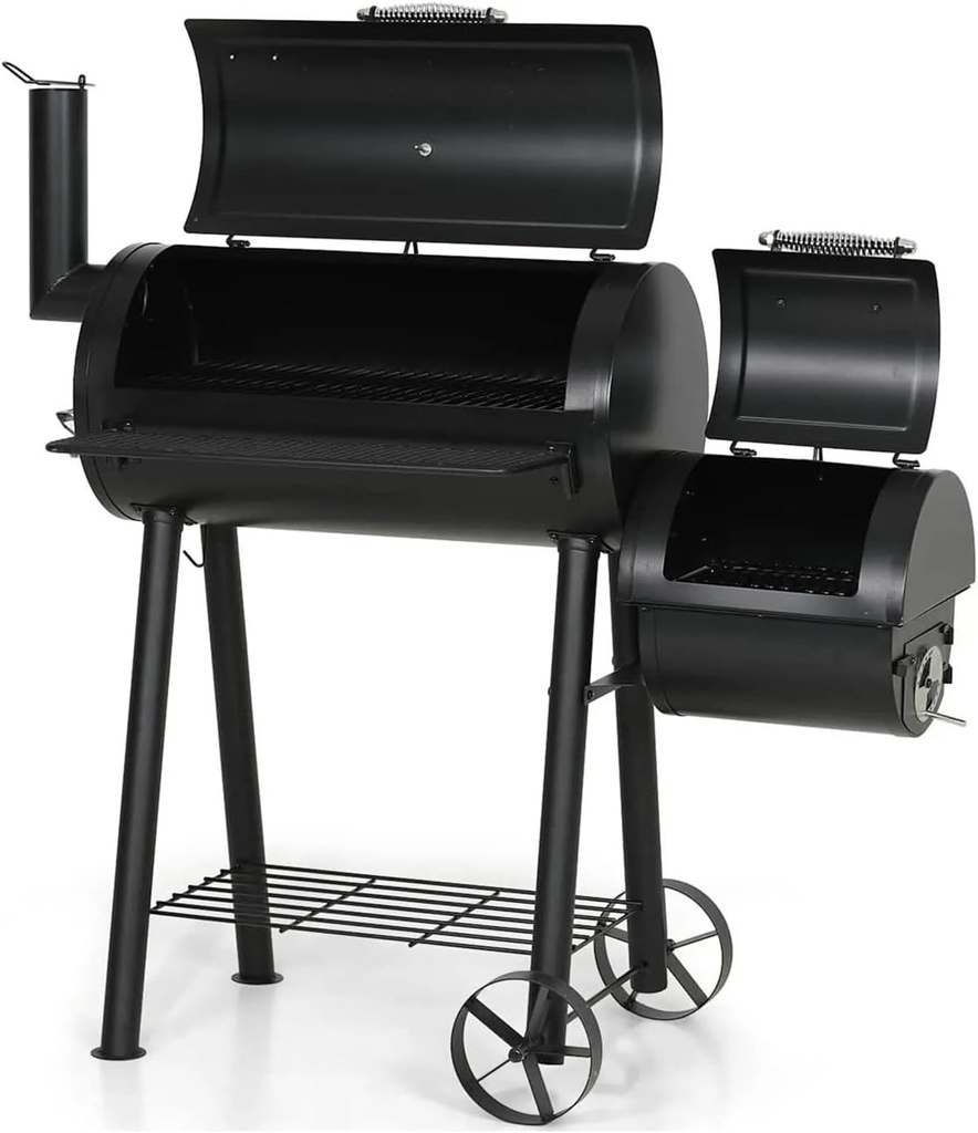 Thaweesuk Shop Black 26 Inches Heavy Duty BBQ Grill Charcoal Offset Smoker Pit Outdoor Cooker Barbecue Tools Portable Grills Extra Large Smokers Cooking Camping Stainless Steel 49"L x 26"W x 47.5"H