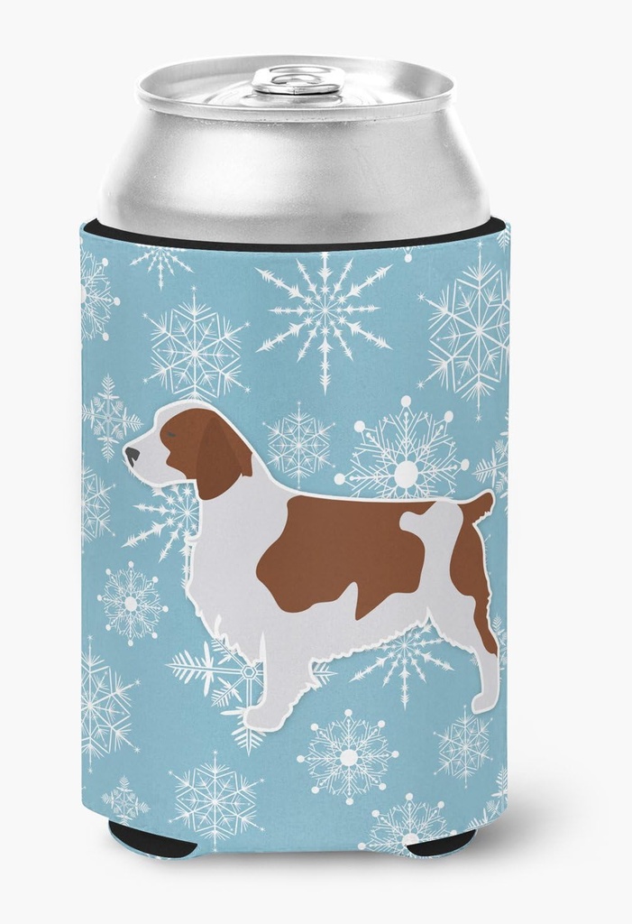 Caroline's Treasures BB3500CC Winter Snowflake Welsh Springer Spaniel Can or Bottle Hugger Cooler Washable Drink Sleeve Collapsible Beverage Insulated Holder, Can Hugger, Multicolor