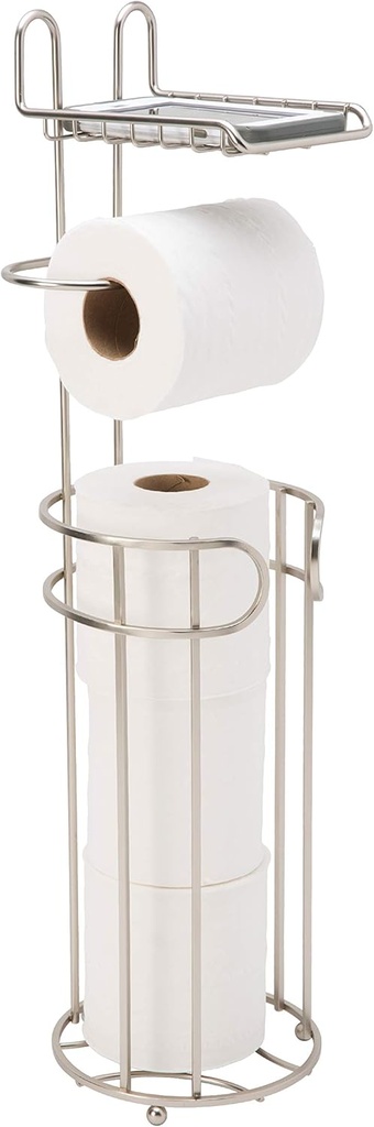 Bath Bliss Contemporary Toilet Paper Reserve and Dispenser | Dimensions: 6. 5" x 6. 5" x 25. 6" | Build in Shelf to Hold Cellphone | Holds 4 Toilet Paper Rolls | Bathroom Accessories | Stain