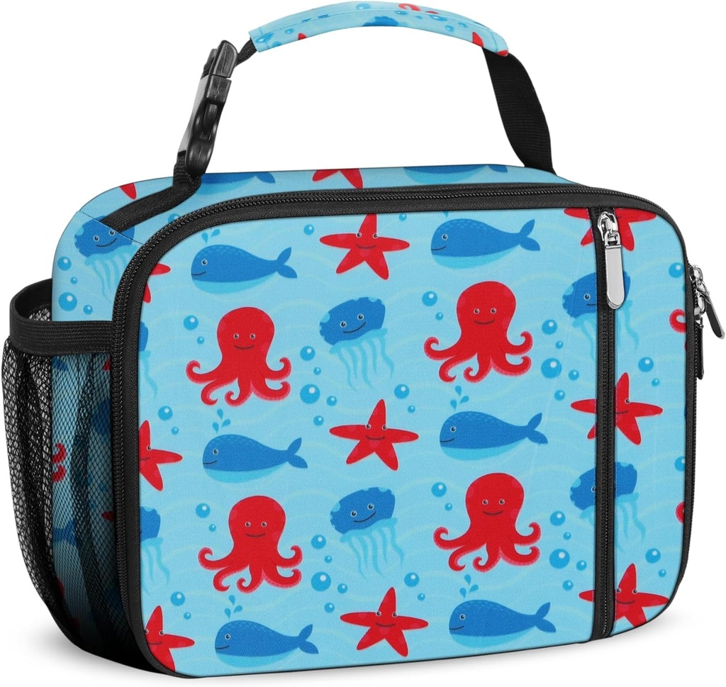 esouler Lunch Box Kids Insulated Lunch Bag for Boys & Girls Durable Children Lunchbox for School with Water Bottle Holder-Octopus
