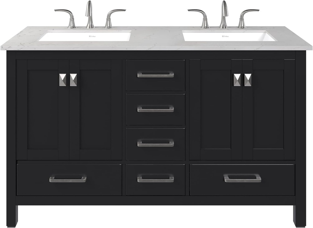 Eviva Aberdeen 60 in. Espresso Double Sink Bath Vanity with Carrara Quartz Top and Undermount Porcelain Sinks