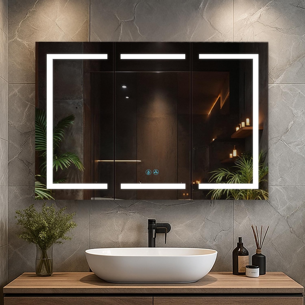 Blossom LED Mirror Medicine Cabinet with Lights, 48 Inch - LED Lighted Bathroom Medicine Cabinet - Recessed or Surface with Defogger, 3 Color Dimmer - Makeup Mirror