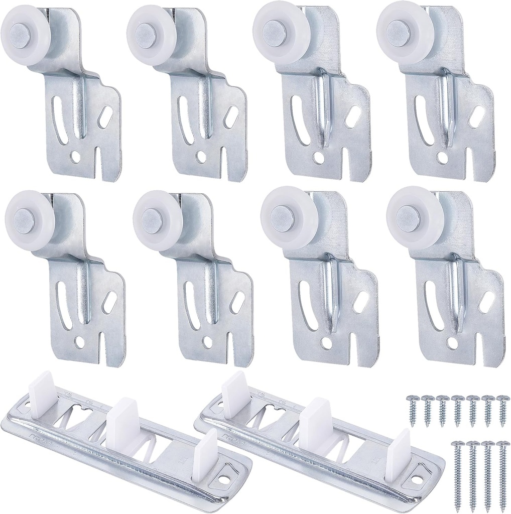 10 Pcs Sliding Closet Door Roller Kit,Wardrobe Door Roller with Slide Track,Closet Door Rollers Replacement for Top-Hung Sliding Door Hardware