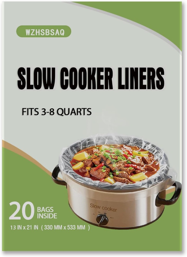 Slow Cooker Liners 20pcs, Large 13“ x 21” Disposable Cooking Bags for 3QT to 8QT Slow Cookers, Cooking Tray for Oval and Round Pots (20)