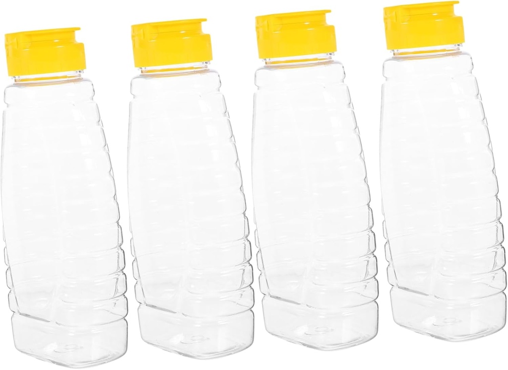 4pcs Honey Dispenser Bottles Food Storage Containers for Honey Jam Bbq Sauce Oil Ketchup Mustard Plastic Squeeze Lid