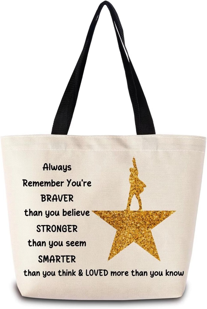 Inpiring Broadway Tote Bag Reusable Grocery Bags Aesthetic Shopping Shoulder Handbag with Interior Zipper Pocket Stylish Inpiring Hamilton Present for Women