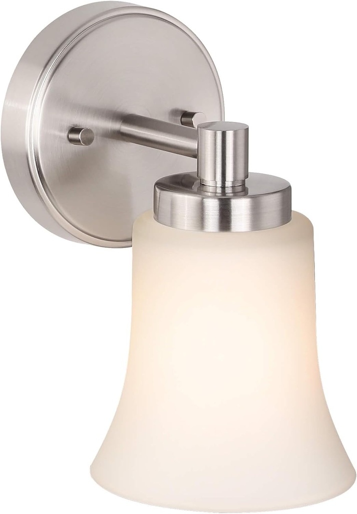 XiNBEi Lighting Wall Sconce, Single Bathroom Vanity Wall Light with Glass, Brushed Nickel Finish for Hallway & Bedroom XB-W1235-1-BN