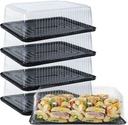 5Pack Sandwich Trays for Parties, 15inch Long Black Plastic Party Platters with Clear Lids Round Trays for Party, Takeout Food, Catering, Picnic Cake Carrier