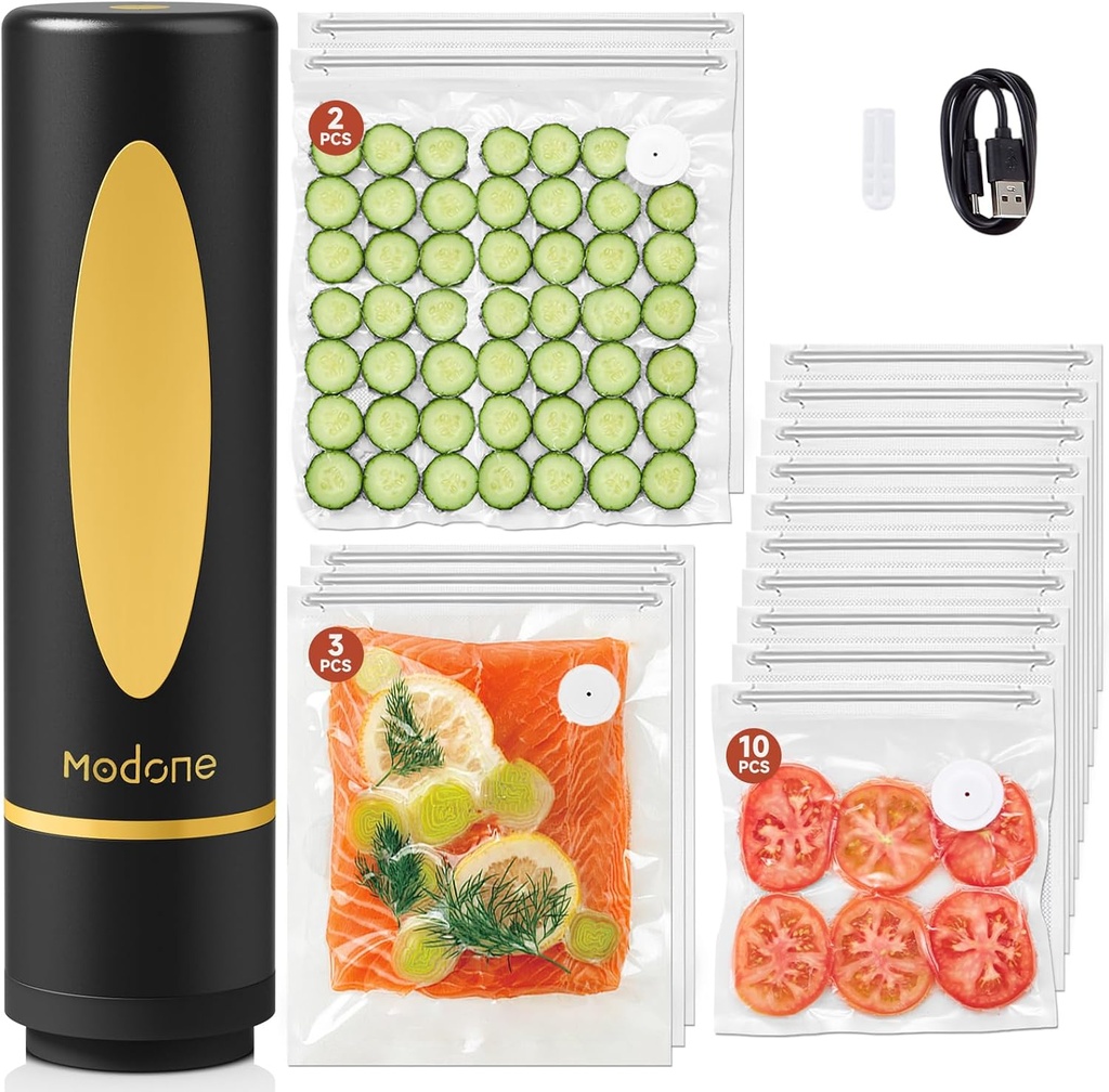 Vacuum Sealer, Food Saver Vacuum Sealer Machine, Compact Handheld Vacuum Sealers with 15 Reusable Vacuum Seal Bags for Freshness Preservation Food Storage