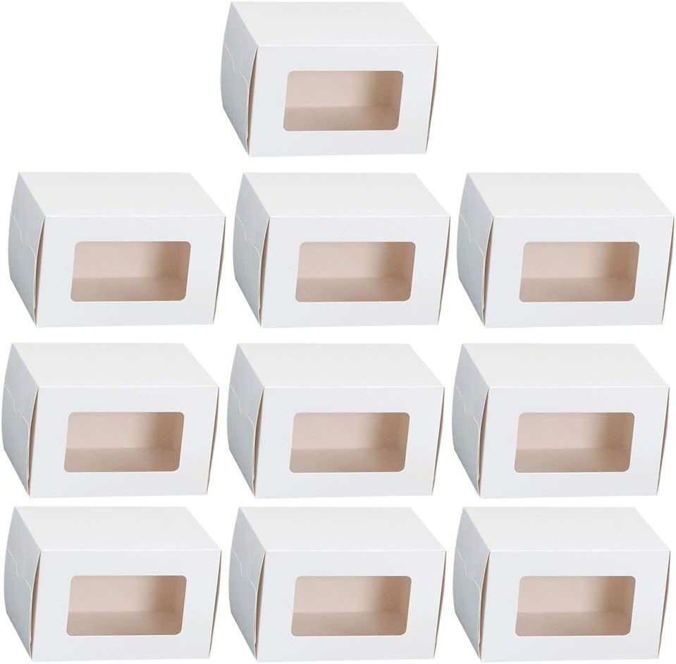 PRETYZOOM 10pcs White Cake Case Window Food-grade Dessert Box for Cakes Muffins and Pastries for Weddings Birthdays and Parties