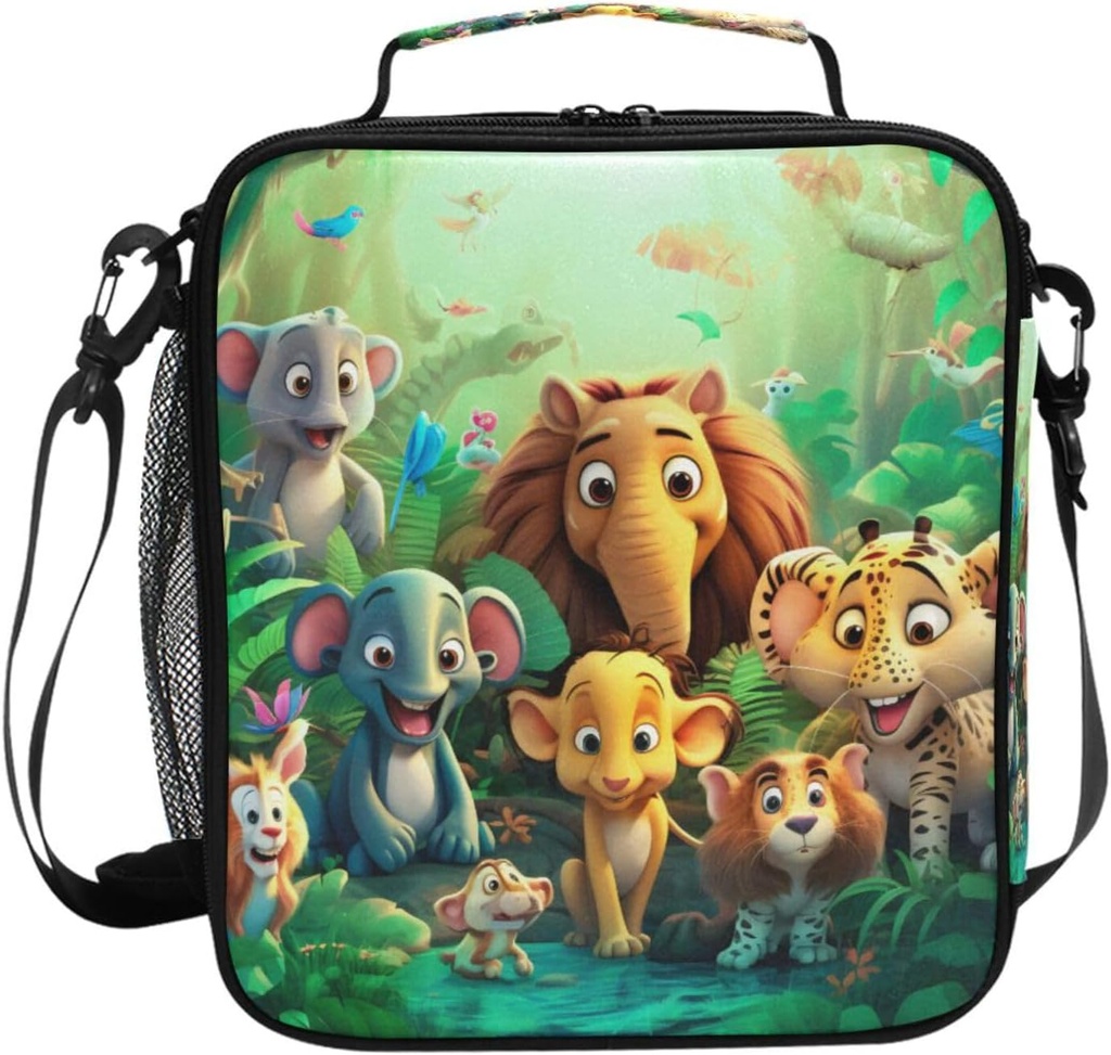 Cute Elephants in Forest Lunch Box Rat Animal Insulated Lunch Bags for Kids Abstract Lion Cooler Tote Meal Adjustable Shoulder Strap Men Women Children School Office Work Picnic