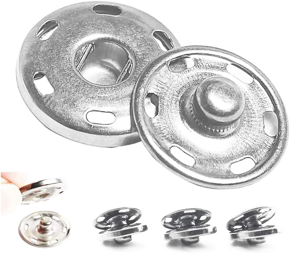 50 Sets Sew-on Snap Buttons, Metal Snaps Fasteners Press Studs Buttons for Sewing Clothing, 3/4" 19mm(Silver)