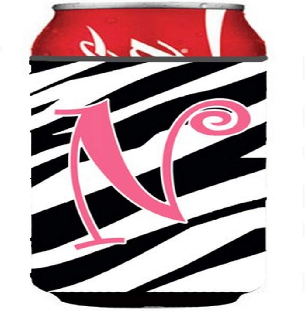 Caroline's Treasures CJ1037-NCC Letter N Initial Zebra Stripe and Pink Can or Bottle Hugger Cooler Washable Drink Sleeve Collapsible Beverage Insulated Holder, Can Hugger, Multicolor