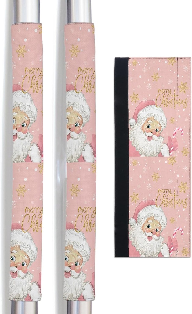 Christmas Refrigerator Door Handle Cover Snowflake Santa Claus Dishwasher Microwave Oven Fridge Stove Handles Pink Background Fridge Protector Kitchen Appliance Decor Set of 2