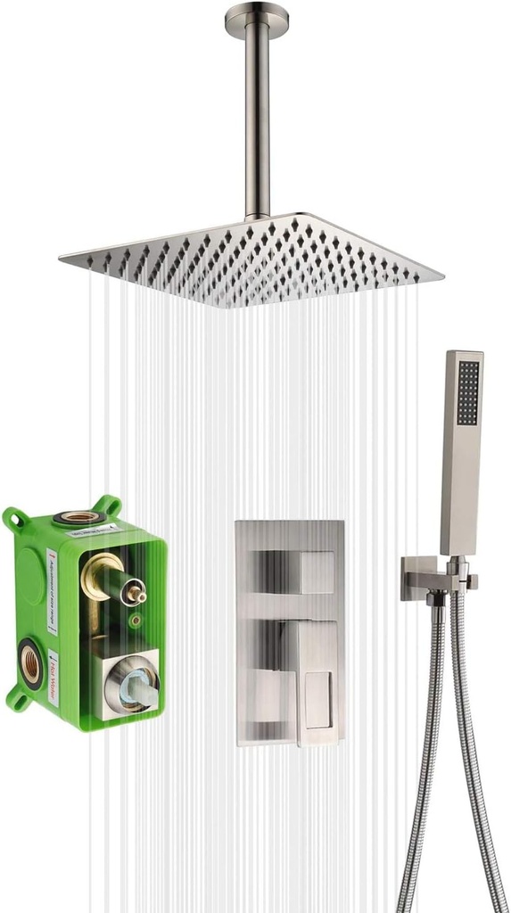 sumerain Shower System Brushed Nickel, Ceiling Mount Shower Faucet with Rough-in Valve, 8 Inches High Pressure Rain Shower Head