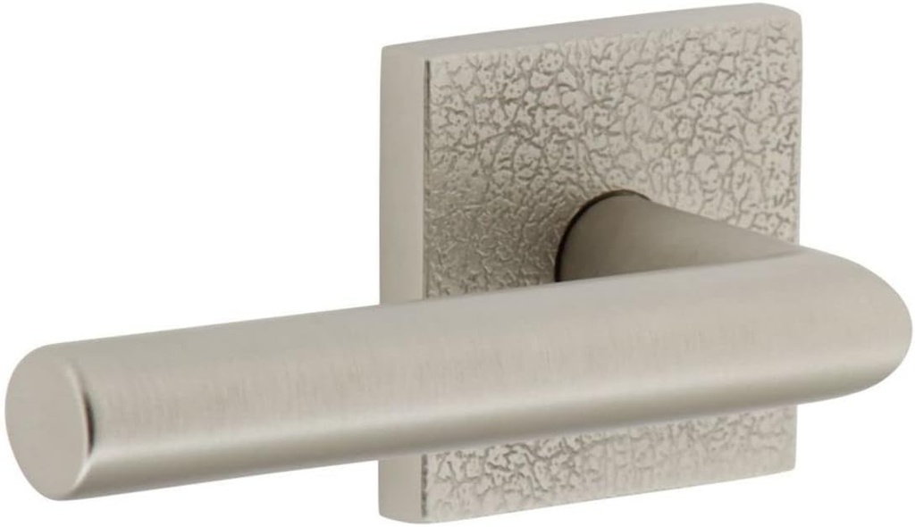 Viaggio QADMLTMOD_SD_LH Motivo Left Handed Solid Brass Non-Turning One-Sided Dummy Door Lever with Moderno Lever and Quadrato Leather Backplate - Satin Nickel