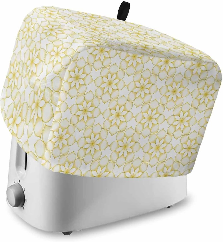 Yellow Flower Toaster Cover 2 Slice, Kitchen Appliance Covers with Pocket & Loop, Retro Tribal Art Abstract Monochrome Texture Polyester Bread Machine Covers Dust & Fingerprint Protection