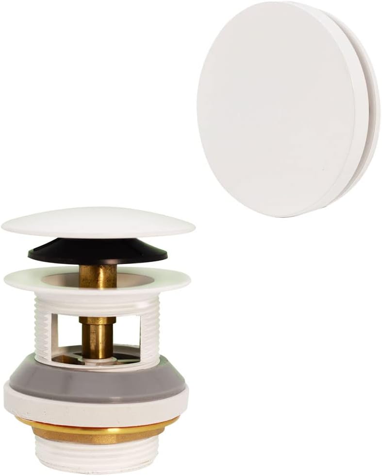 Westbrass D98RK-50 1-1/2" NPSM Coarse Thread Tip-Toe Bathtub Drain with Illusionary No-Hole Faceplate use for Integrated Overflow Channels, Powder Coat White