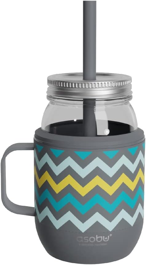 asobu Moonshine Mason Jar with Stainless Steel Insulated Sleeve and Handle Doubles as a Mug 16 Ounces (Grey)
