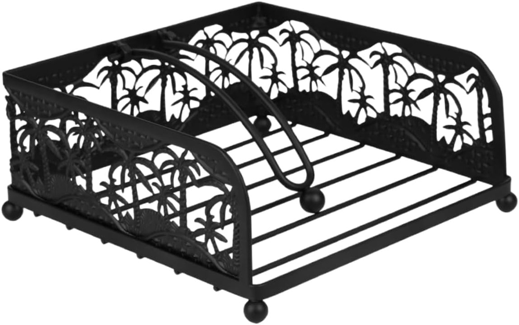 Hollow Metal Napkin Holder Weighted Arm Design for Dining Tables and Kitchens Sturdy and Desktop Napkin Dispenser Black for Home and Restaurants