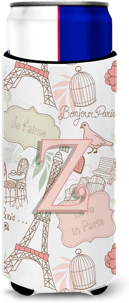 Letter Z Love in Paris Pink Ultra Beverage Insulators for slim cans