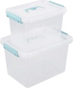 Gloreen 12 Quart&6 Quart Clear Storage Bins with Lid and Mint Green Handle, Multipurpose Stackable Plastic Storage Latches Box/Containers