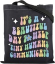 ENSIANTH Speech Pathologist Teacher Tote Bag AAC SLP Gift Tiny Humans Communicate Speech Therapist Appreciation Gift