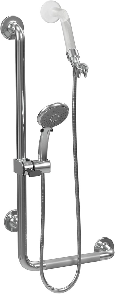 PULSE ShowerSpas 4001L-SSP ErgoSlideBar with Hand Shower, ADA Compliant, Left-Hand Grip, Polished Stainless Steel