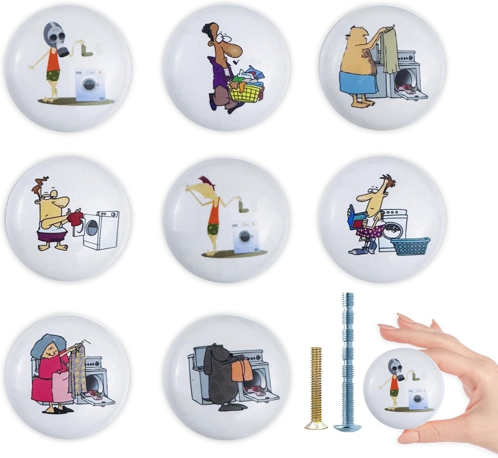 1.5" 8 PCS Fun Unique Laundry Wash Cartoon Theme Ceramic Cabinet Knobs Utility Room Drawer Pulls and Knobs