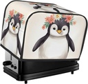 Penguin Wearing Flowers Toaster Cover 2 Slice, Bread Machine Covers Quilted Toaster Dust Cover Universal Size Kitchen Small Appliance Cover With Top Handle
