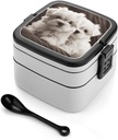 Stackable Double-Layer Bento Box Cute Maltese Puppy Adults Lunchbox with Spoon Cute Japanese Bento Box Dishwasher Safe for Work Travel Dining Outc