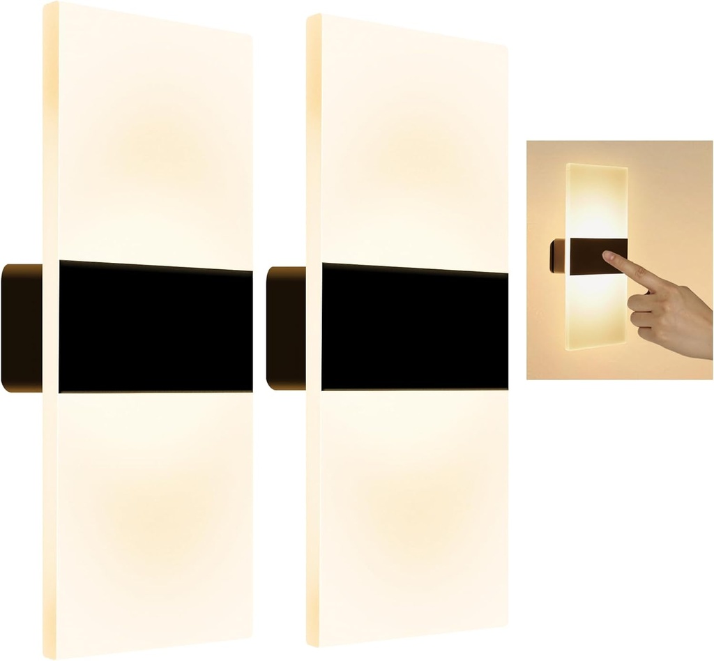 Battery Operated Wall Sconce Set of 2 ， Black Rechargeable Battery Operated Wall Sconces with 4000mAh and Touch Control, 3 Brightness for Living Room Hallway Decor