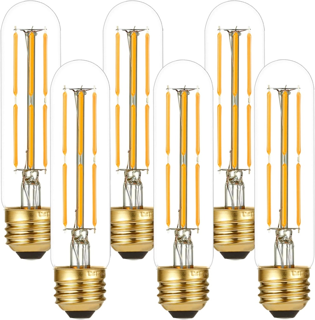LiteHistory Dimmable E26 Edison Bulb 6W Equal 60 watt Light Bulb AC120V Warm White 2700K Edison Light Bulbs 60 Watt 600LM Tubular T10 led Bulb for Rustic Pendant,Chandeliers,Wall sconces,Vanity 6Pack