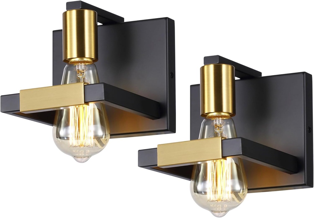 Hamilyeah Black Wall Sconces, Industrial Sconces Wall Lighting Fixtures Matte Black and Gold, Indoor Hardwired Wall Sconces for Bathroom Bedroom Living Room Kitchen Set of Two UL Listed