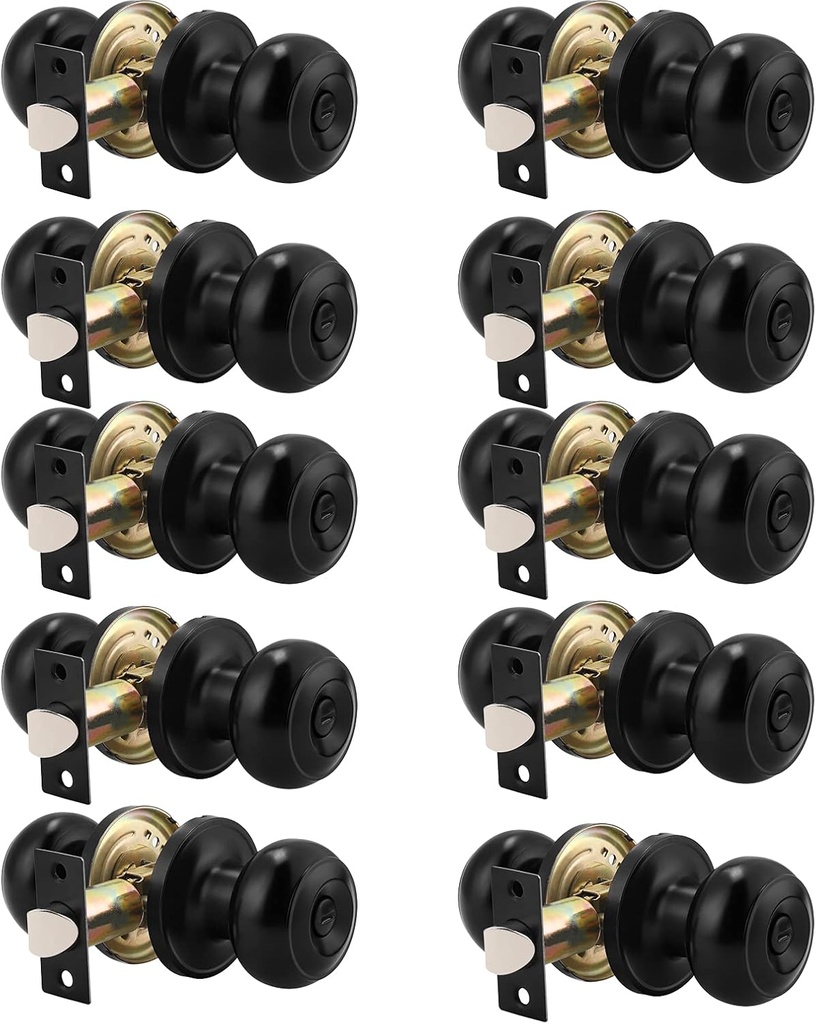 Probrico 10 Pack Round Privacy Door Knob(Thumb Turn Lock on The Inside), Keyless Doorknobs Interior/Exterior Lockset,Privacy Knobs for Bedroom/Bathroom,Black Modern Design Door Hardware