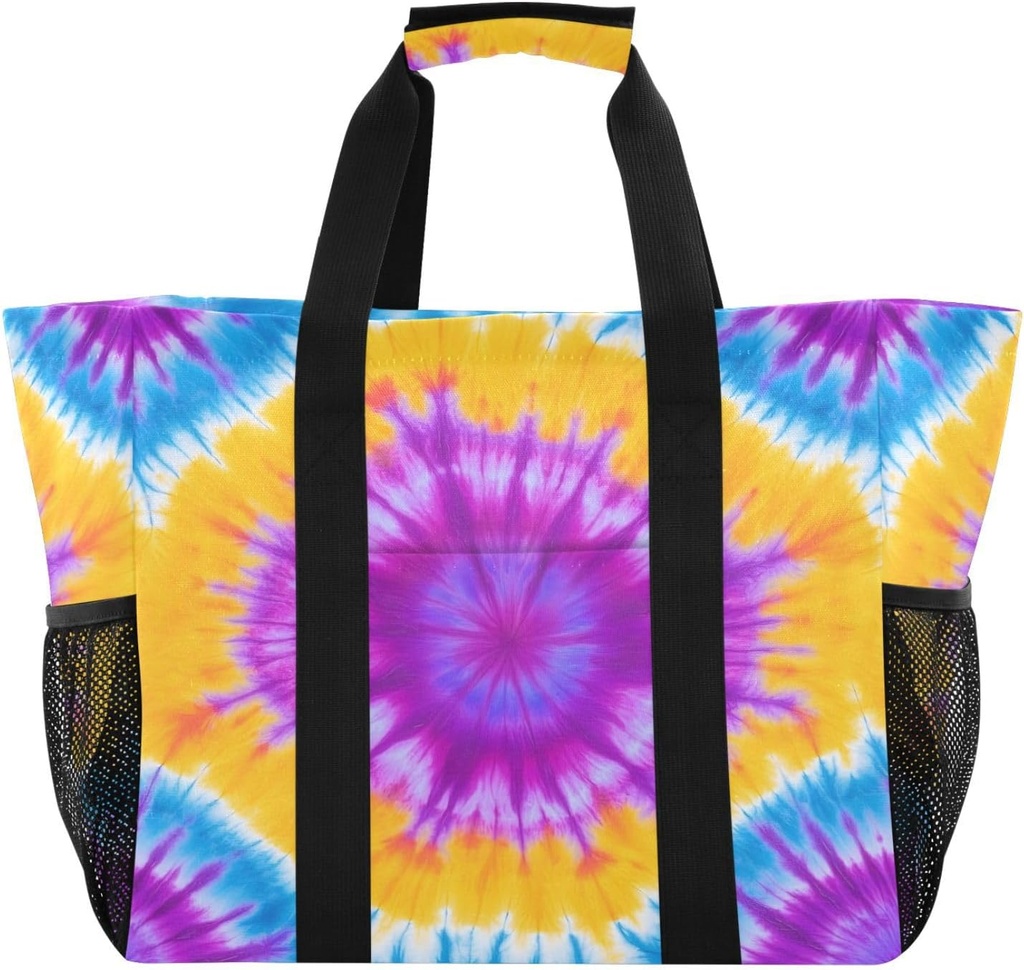 ALAZA Tie Dye Watercolor Oil Pianting Large Reusable Grocery Bag Heavy Duty Reusable Shopping Bag with Reinforced Bottom Handles Foldable Bag