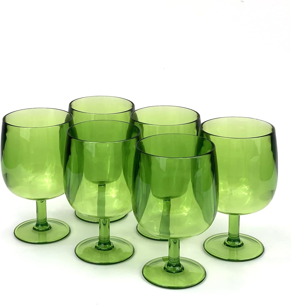 Yalin Set of 6 Unbreakable 12 oz Acrylic Plastic Wine and Water Tumbler Stackable Goblets. (Green, 12 oz)