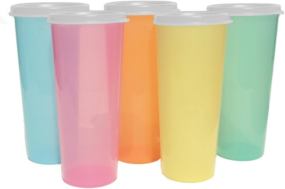 Tupperware Classic 16 Ounce Pastel Tumblers Set of 5 with Lids