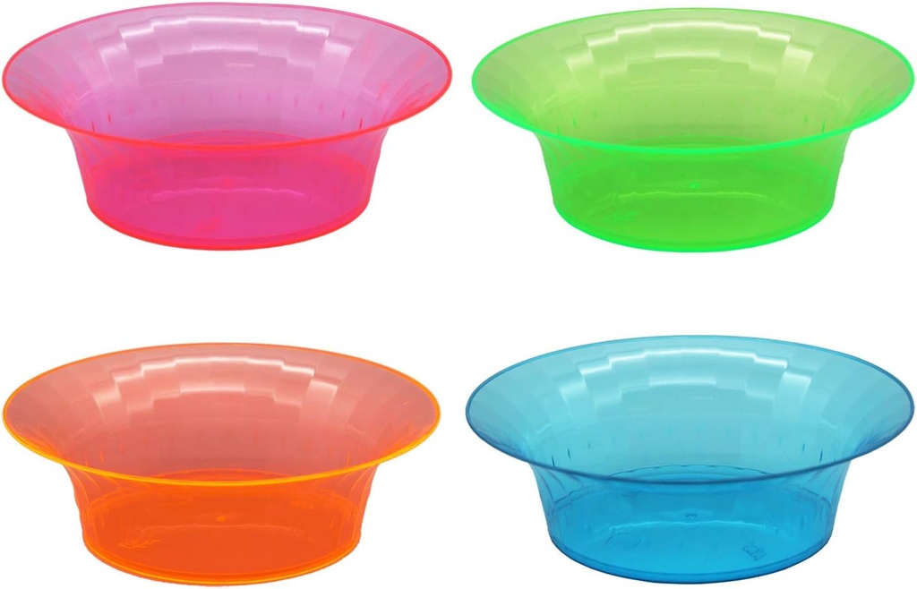 Party Essentials Salad/Snack Bowls, Hard Plastic, 10 oz, Assorted Neon