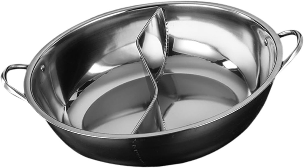 Stainless Steel Pot with Divider,Divided Hotpot for Induction Cooker,Cooking Pot Chinese Shabu Shabu Pot for Restaurant, M