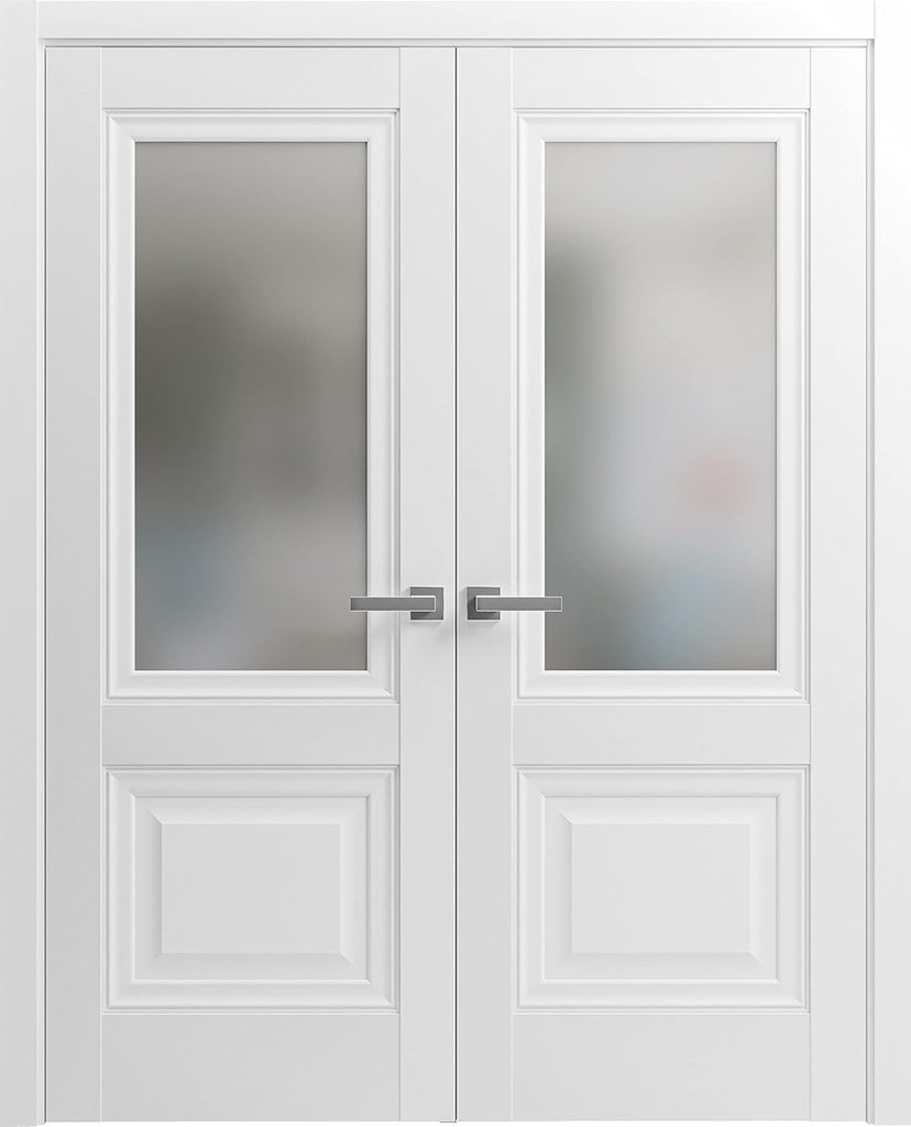 SARTODOORS Lucia 8822 | Double Swing Interior French Doors with Glass with Frosted Glass, Solid Wood, Hardware Included, 60x80, White, Classic