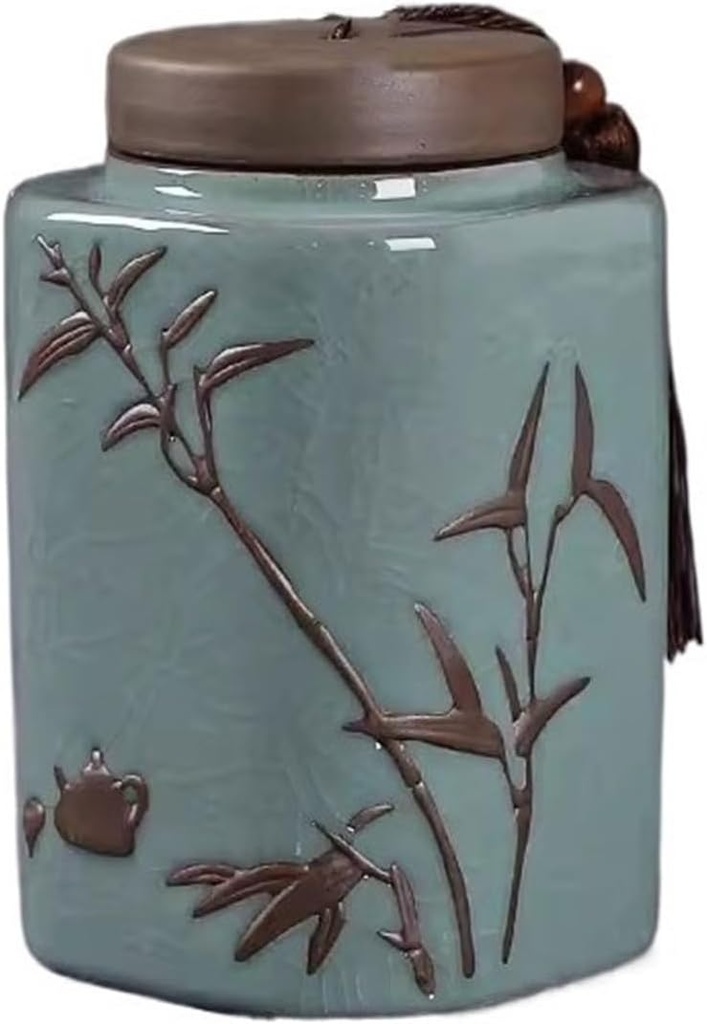 GRFIT Airtight Storage Jar, Crackle Pattern Ceramic Tea Canister Loose Leaf Tea Storage Jar Small Outdoor Travel Sealed Empty Canister,Storage Containers with Cover