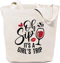 Oh Sip It's a Girls Trip Canvas Tote Bag for Women Aesthetic Reusable Grocery Shoulder Shopping Bags Friends Gifts