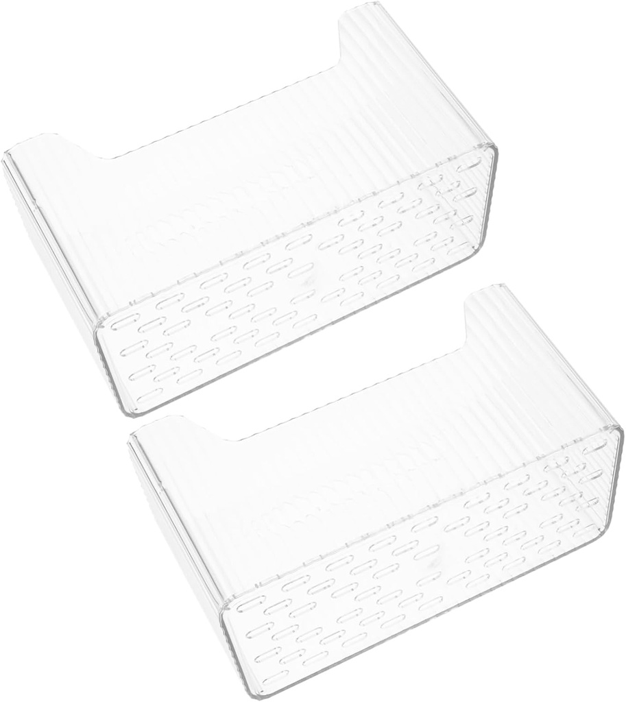 TIDTALEO 2pcs Clear Plastic Kitchen Hanging Organizer Bins Wall Mounted Storage Baskets for Garlic Ginger Spices Adhesive Installation No Drill Required for Pantry and Bathroom Storage