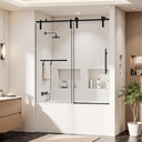 56-60" W x 66" H Frameless Single Sliding Tub Shower Door, Matte Black - 5/16" (8mm) SGCC Tempered Glass, Glass Bathtub Shower Doors with Towel Rail & Auxiliary Handle, Easy DIY Install