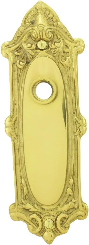 Renovators Supply Manufacturing Door Back Plate Antique Brass 7-3/4 in. Escutcheon Cover Ornate Doorplate with No Keyhole