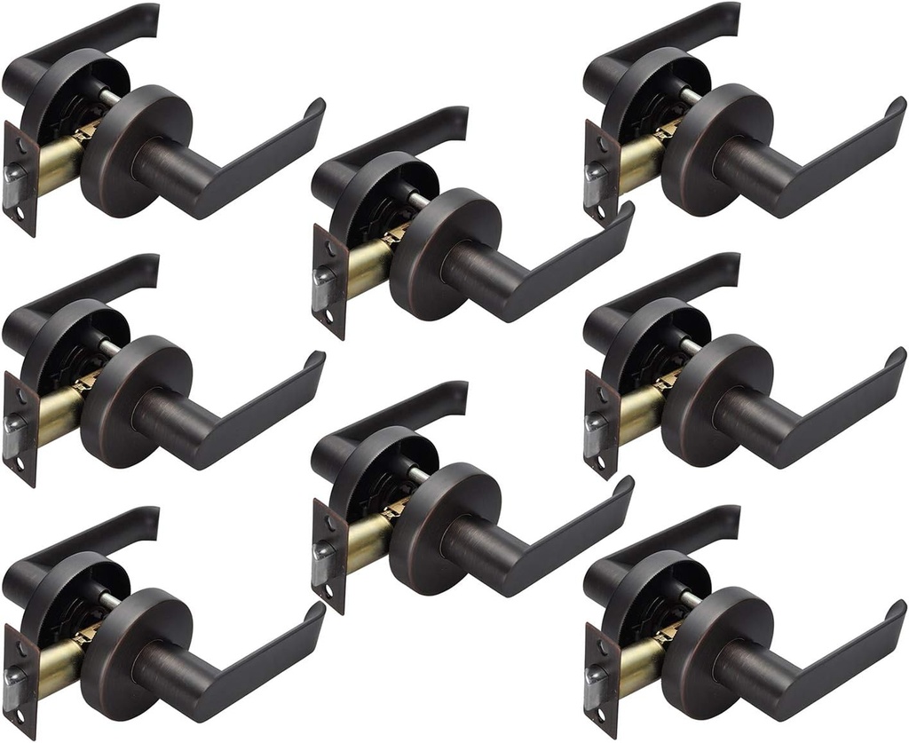 Passage Lever Door Handle Slim Square Non-Locking Lever Set [for Hallway or Closet Doors] Reversible for Right & Left Sided Doors Heavy Duty Oil Rubbed Bronze