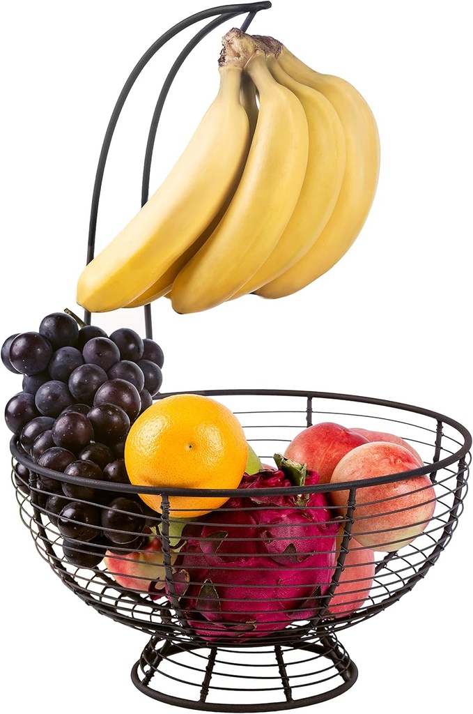 [ Extra Large ] TIEYIPIN Fruit Basket Bowl with Banana Hanger, Detachable Wire Banana Holder Hook Kitchen Storage Baskets Stand - Brown