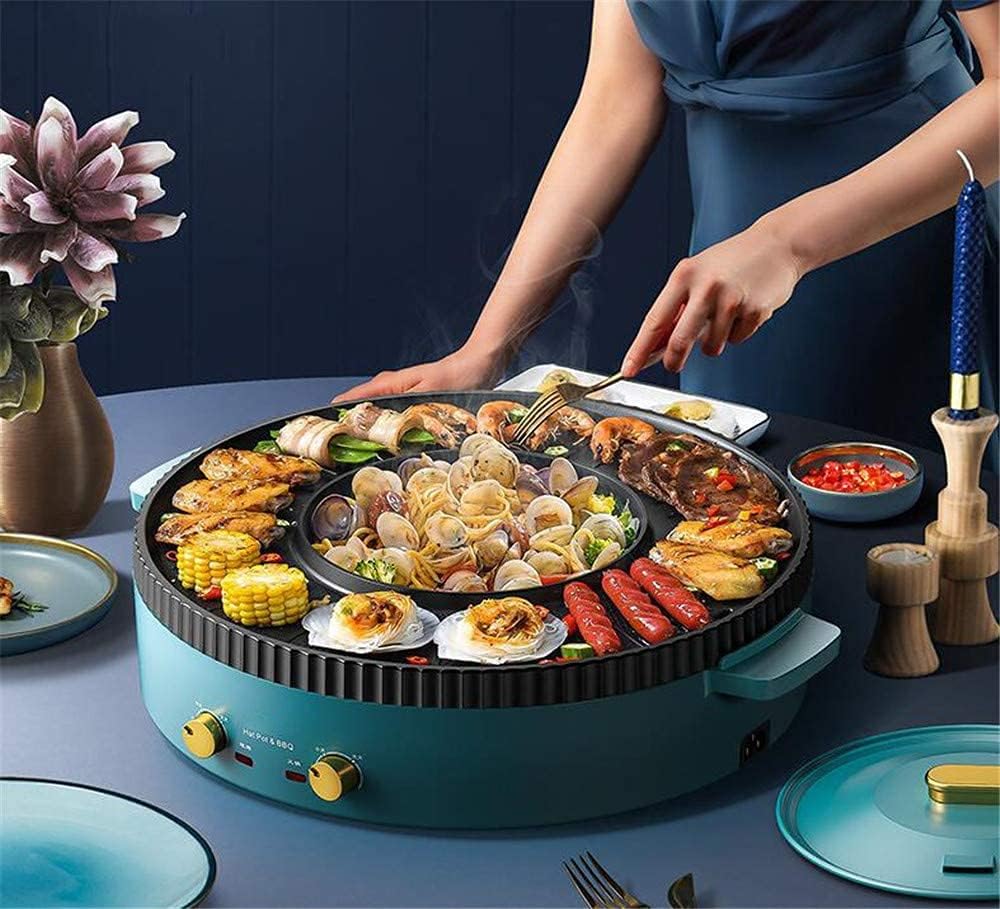 Electric Grill Indoor 2 in 1 Electric Smokeless Grill and Hot Pot Electric Hot Pot Grill 110V Split Easy Cleaning Dual Temperature Control