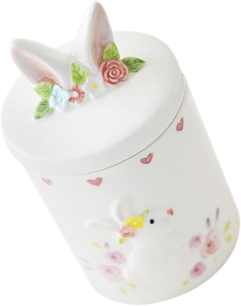 Cabilock Easter Bunny Ceramic Candy Jar Lid Cute Storage Canister for Cookies Treats Mints Decorative Kitchen Tea Canister for Parties and Giving
